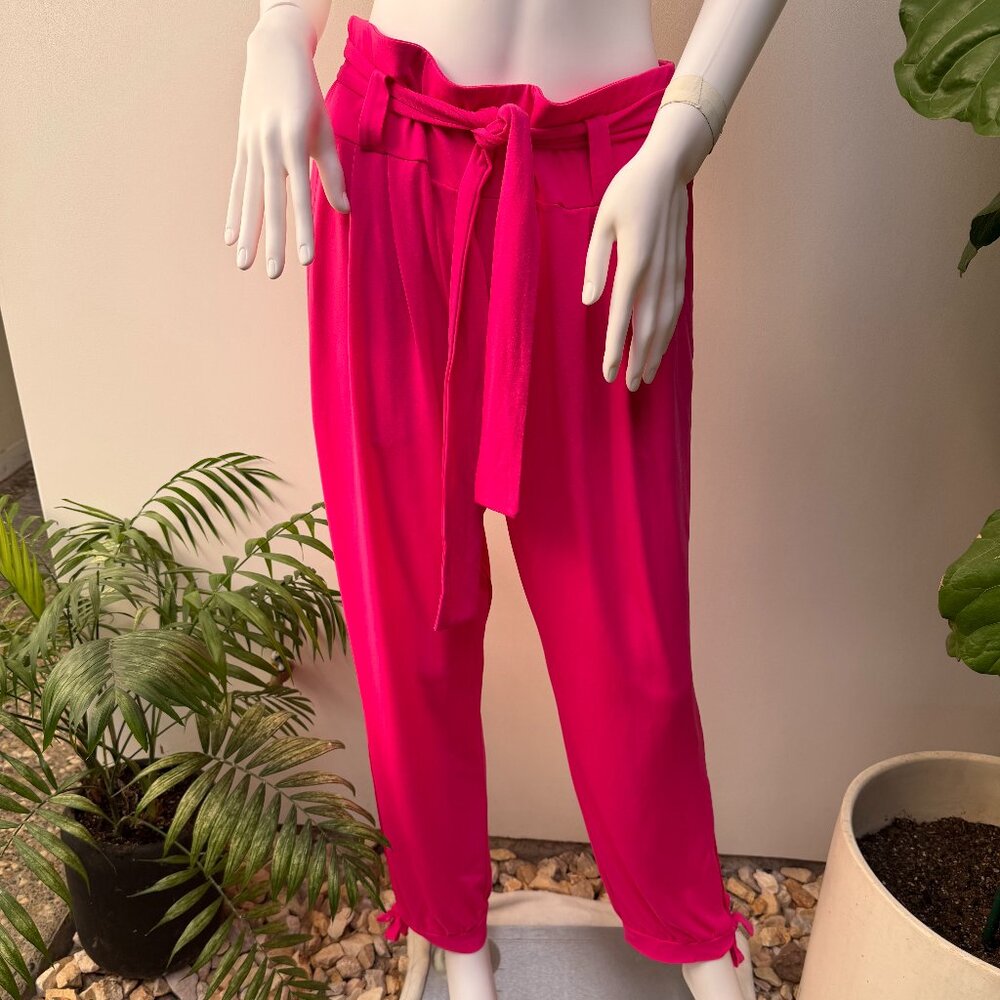 NWT Bright Pink Knit Pant with Side Slit and Tie Hem Ballon Pants